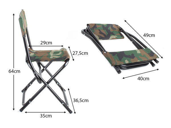 Silla de Pesca Plegable – Resistente, Cómoda y Compacta – Camuflaje Woodland