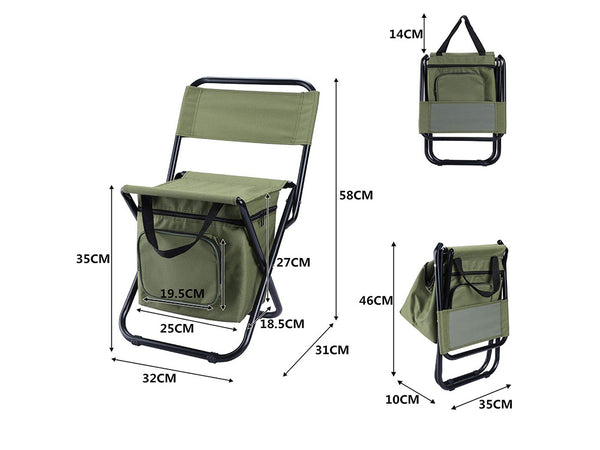 Silla Plegable de playa y pesca con Respaldo y Bolsa Térmica