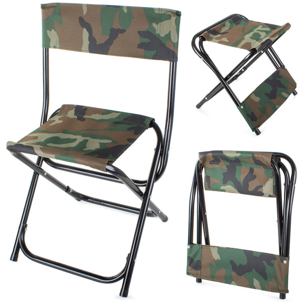 Silla de Pesca Plegable – Resistente, Cómoda y Compacta – Camuflaje Woodland