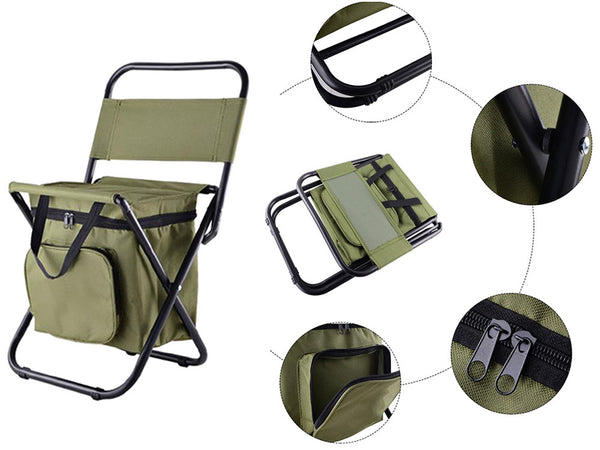 Silla Plegable de playa y pesca con Respaldo y Bolsa Térmica